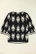 Vintage Geometric Printed V Neck Blouse