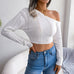 Bare Shoulders Knitted Sweater - Women Long Sleeve Short Pullover