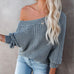 Solid Color Loose V-neck Lantern Long Sleeve Sweater