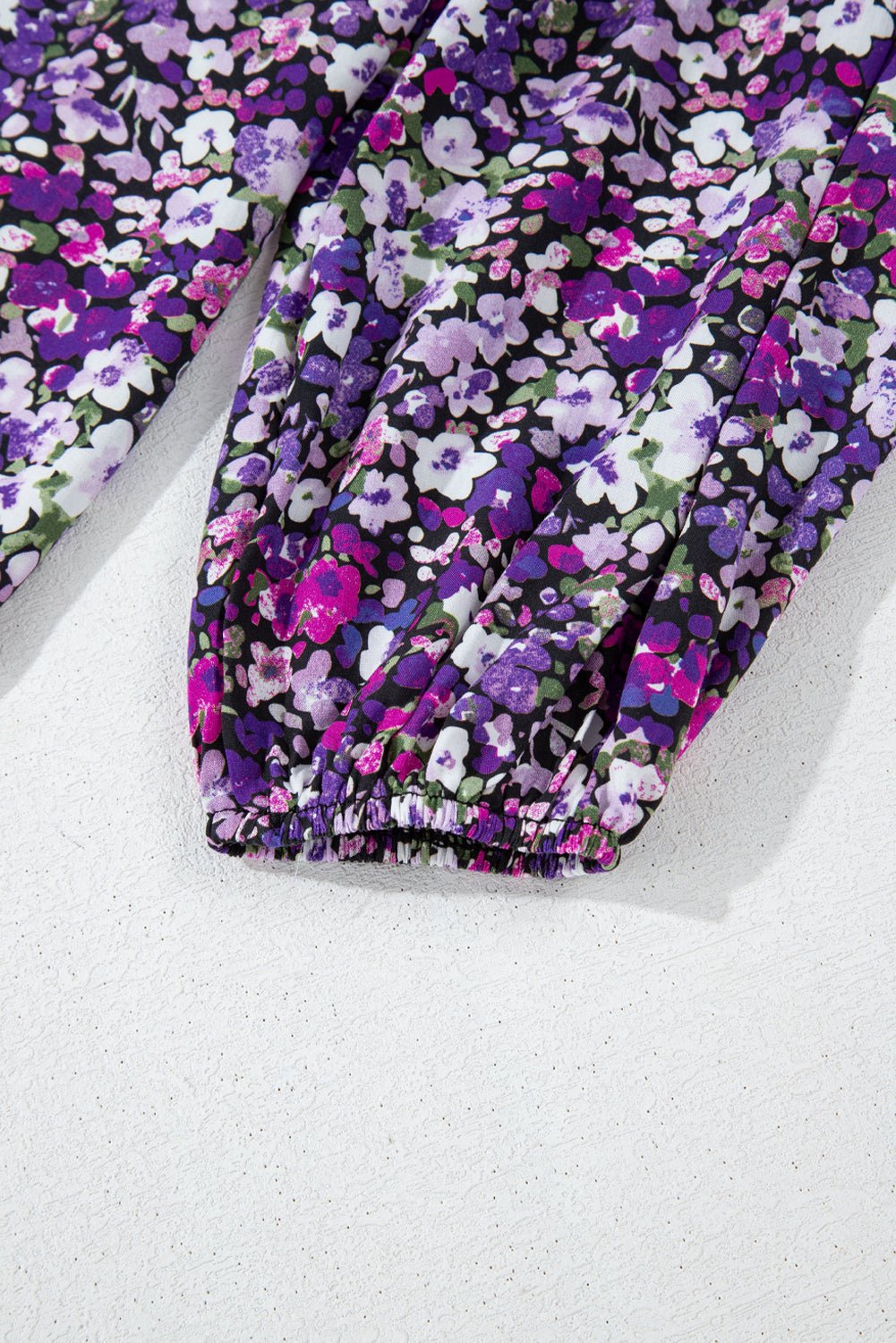 Purple Boho Flower Split V Neck Bubble Sleeve Blouse - Essential Retail Store