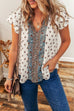 Aria Boho Pattern Ruffled Sleeve V Neck Buttoned B