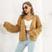 Puff Sleeve Cardigan Sweater - Women Clothes Front Chunky Knitwear