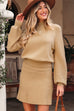 Solid High Neck Sweater and Pleated Mini Skirt Set
