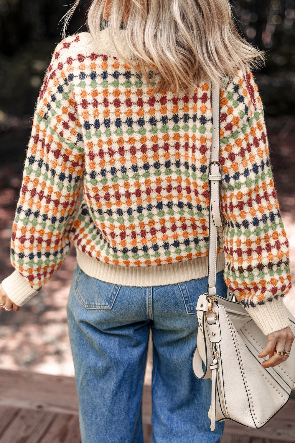 Multicolour Dotty Pattern Knit Button Front V Neck Sweater Cardigan - Essential Retail Store