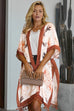 Orange Bohemian Print Open Front Loose Kimono Beach Cover up