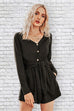 Button Down V Neck Solid Romper