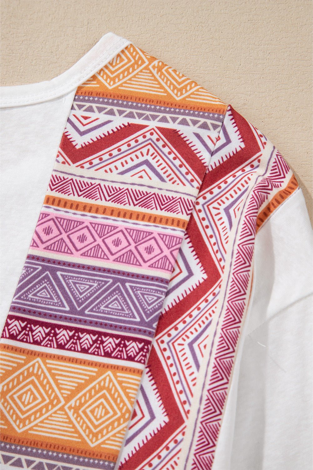 White Western Aztec Print Patchwork Ruffled Tunic Long Sleeve Babydoll Top - Essential Retail Store