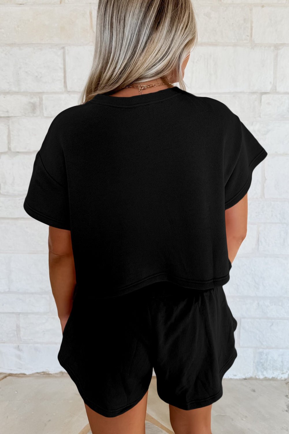 Black 2pcs Cropped Tee and Ruffle High Waist Skort Set - Essential Retail Store