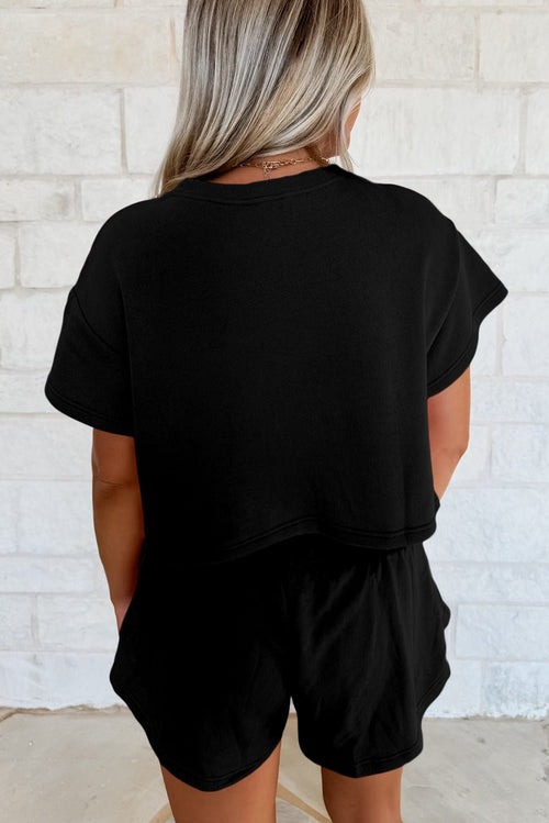 Black 2pcs Cropped Tee and Ruffle High Waist Skort Set - Essential Retail Store