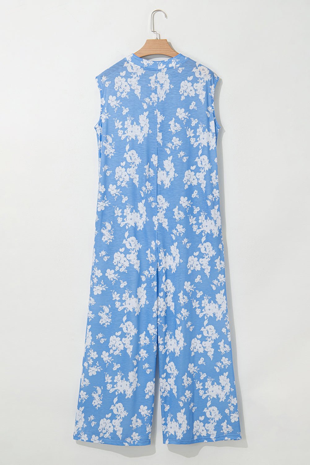 Myosotis Floral Print Half Button Wide Leg Relaxed Sleeveless Jumpsuit - Essential Retail Store