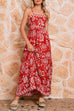 Red Floral Print Spaghetti Strap Empire Waist Maxi