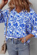 Women Boho Printed 3/4 Sleeve Tied Neck Blouse