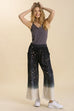 Umgee Full Size Raw Hem Linen Blend Bleach Dip Dye Wide Leg Pants Plus