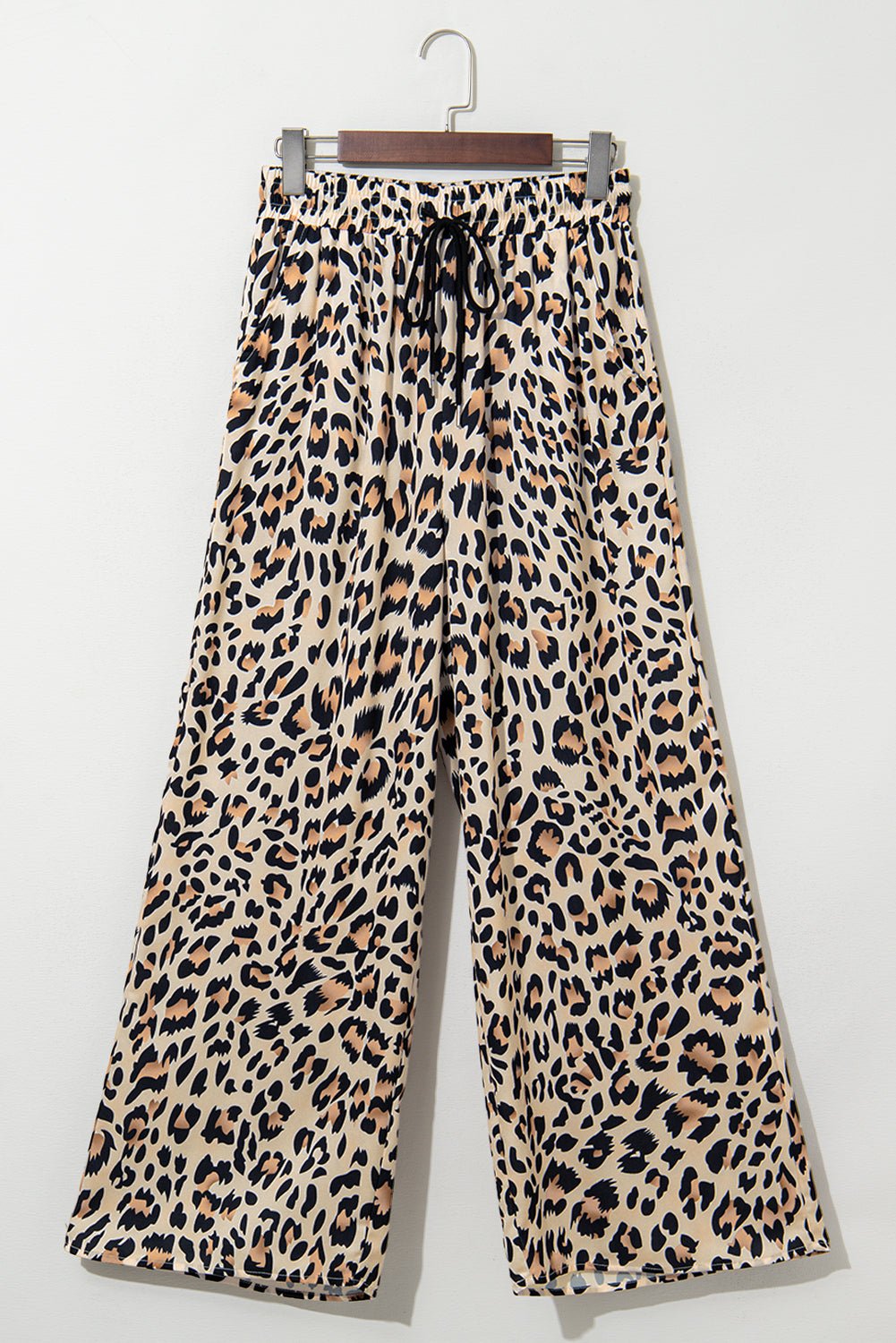 Parchment Leopard Drawstring Elastic Waistband Flowy Wide Leg Pants - Essential Retail Store
