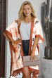 Orange Bohemian Print Open Front Loose Kimono Beach Cover up