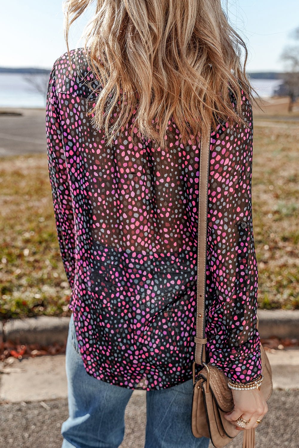 Grape Wine Polka Dot Printed Buttoned Casual Shirt - Essential Retail Store