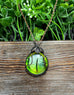 Wire Wrapped Green Reptile Eye Glass Cabochon Pendant