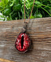 Wire Wrapped Red Dragon Eye Glass Cabochon Pendant