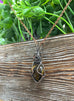 Small Tiger's Eye Gemstone Wire Wrapped Pendant Heart Shaped