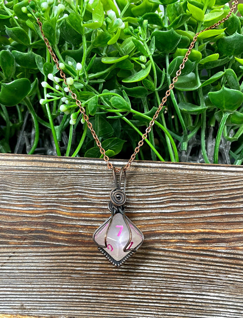 Pink Wire Wrapped D10 Dice Pendant