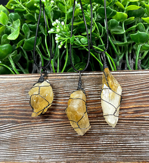 Wire Wrapped Rough Citrine Crystal Gemstone Chunk Pendant