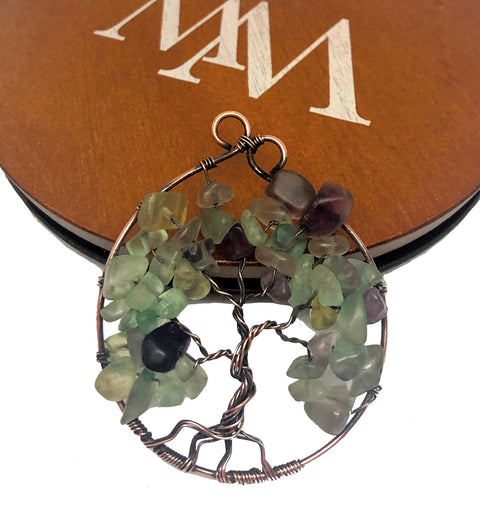Wire Wrapped Tree of Life Pendant w/ Fluorite Gemstones