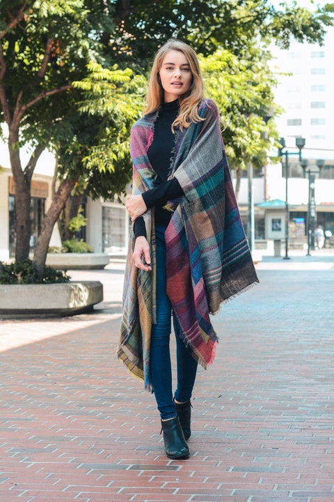 Multicolor Plaid Pocket Ruana